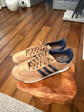 adidas Tan and Navy Low-Top Retro Sneakers